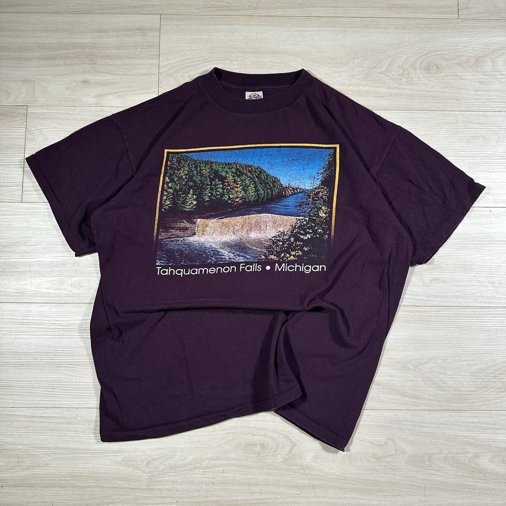 Vintage 90s Tahquamenon Falls State Park Michigan Shirt XL Burgundy Eagle USA